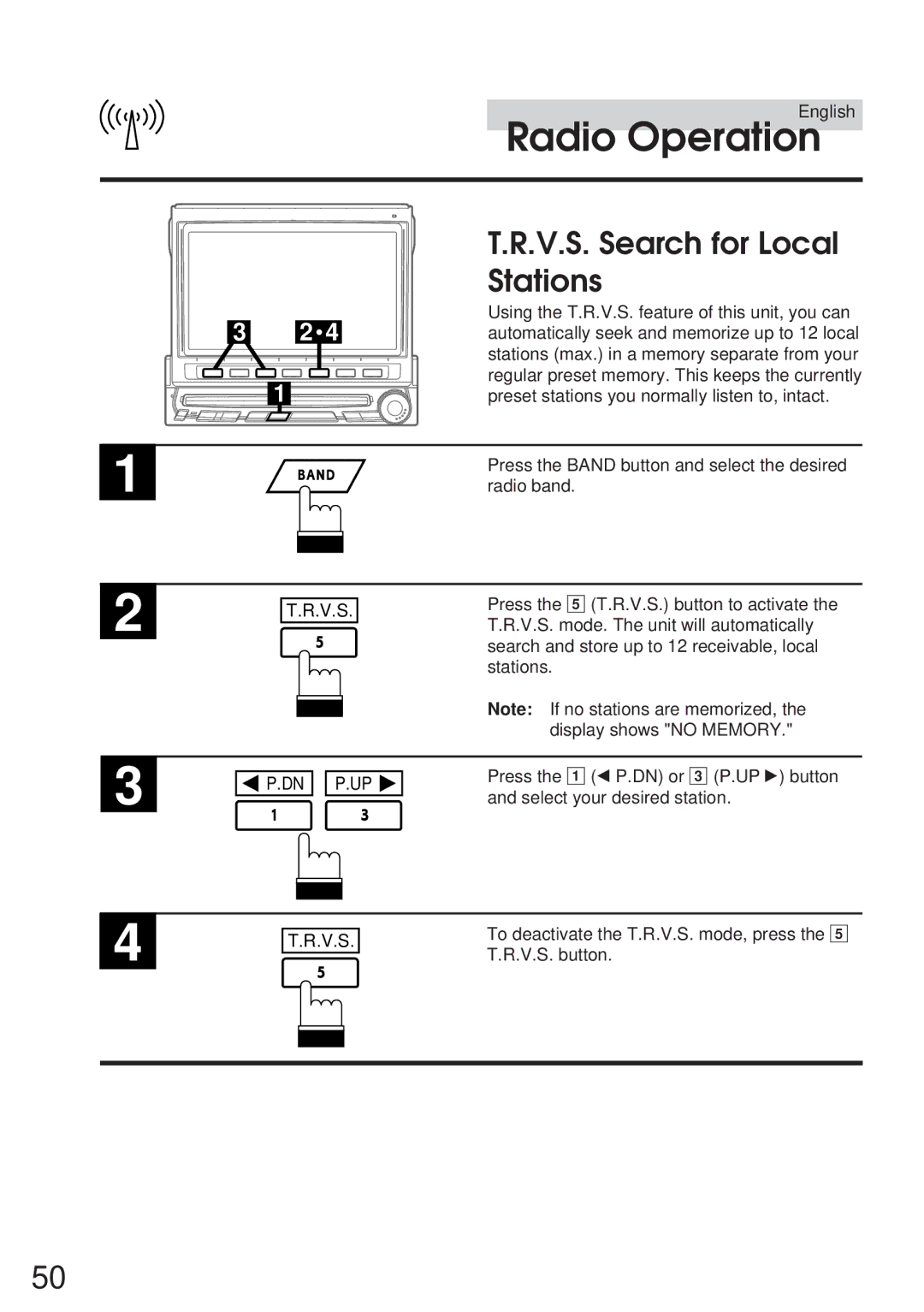 Alpine IVA-C800 owner manual V.S. Search for Local, Stations, Using the T.R.V.S. feature of this unit, you can 