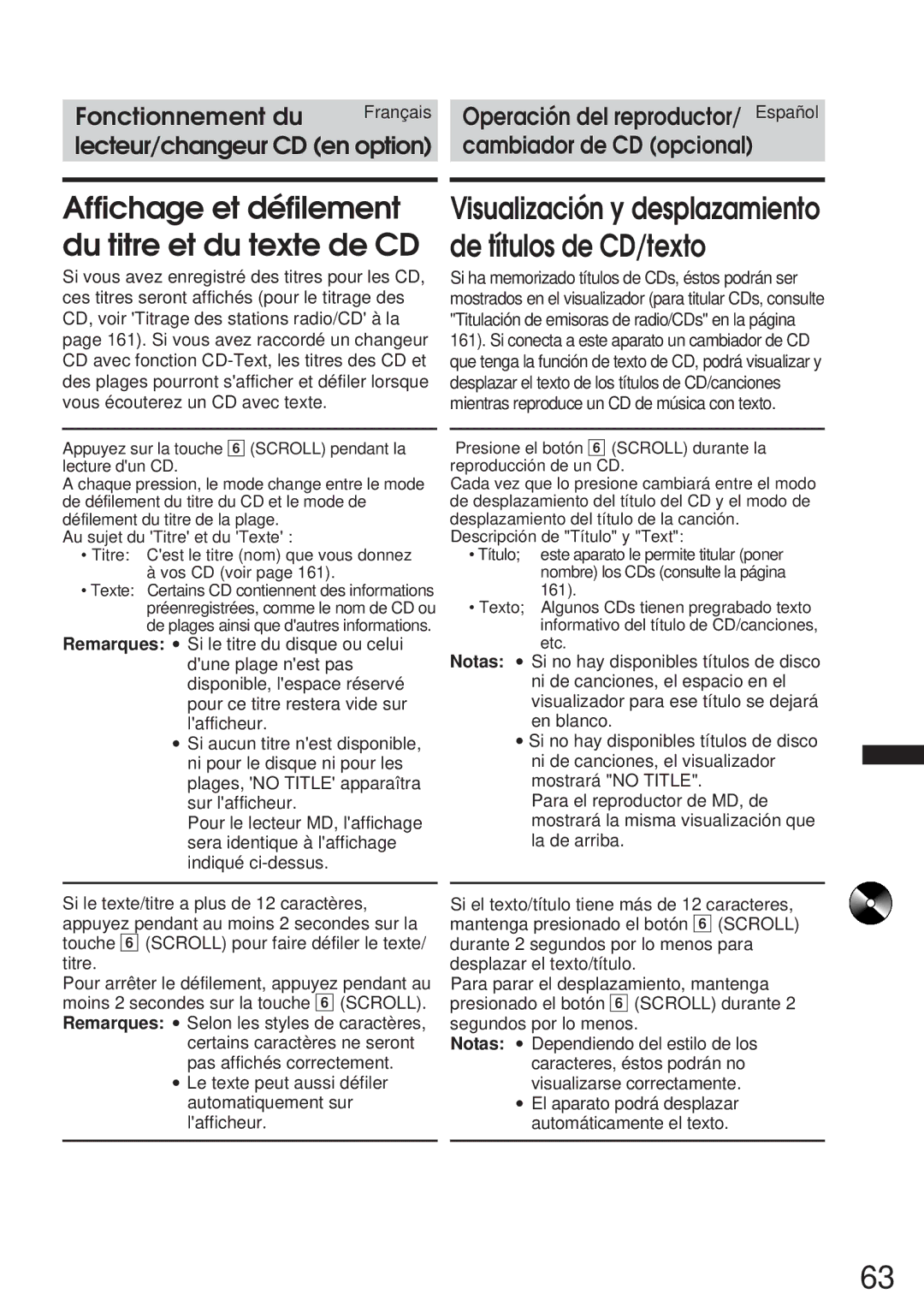 Alpine IVA-C800 owner manual Affichage et défilement du titre et du texte de CD 