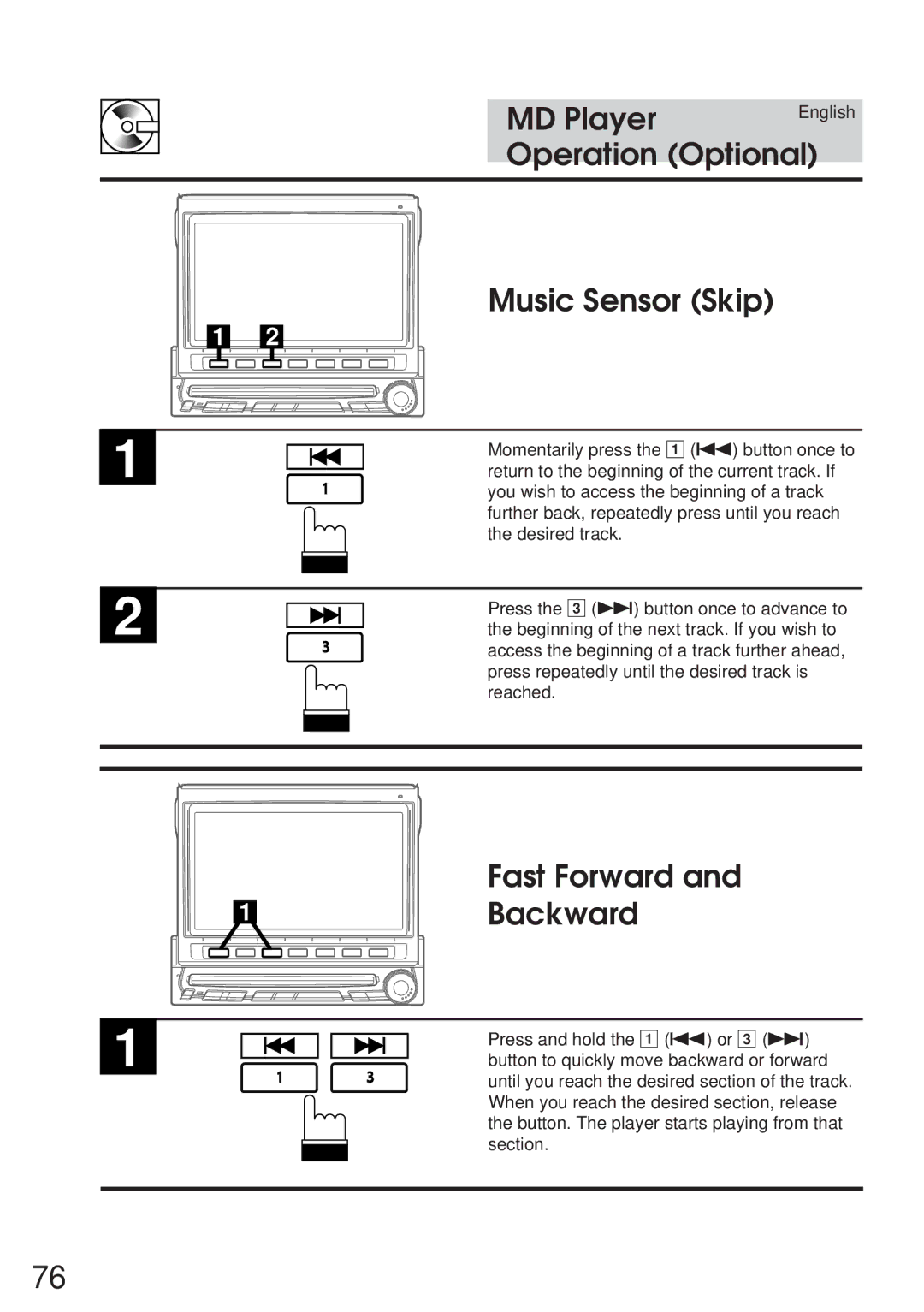 Alpine IVA-C800 owner manual Music Sensor Skip, Fast Forward 1Backward 