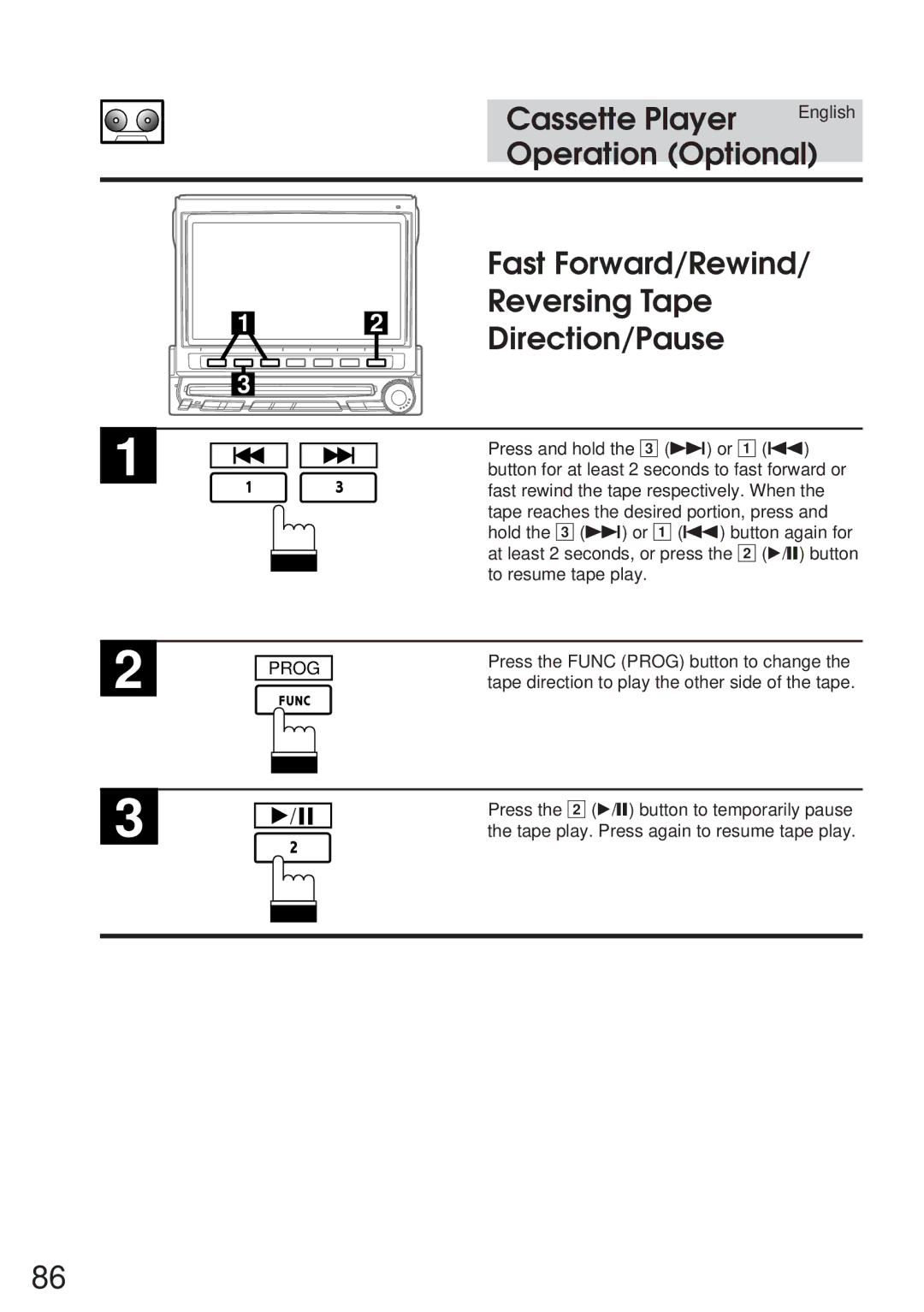 Alpine IVA-C800 owner manual Fast Forward/Rewind, Reversing Tape Direction/Pause, Prog 