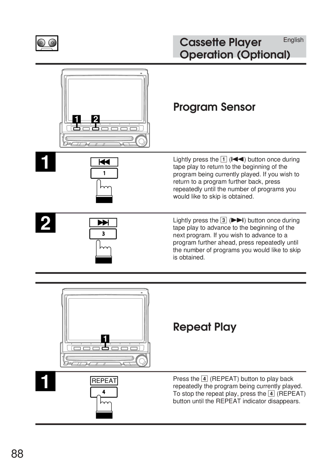 Alpine IVA-C800 Program Sensor, Repeatedly the program being currently played, To stop the repeat play, press the 4 Repeat 