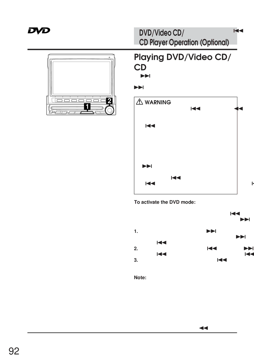 Alpine IVA-C800 owner manual Playing DVD/Video CD, To activate the DVD mode 