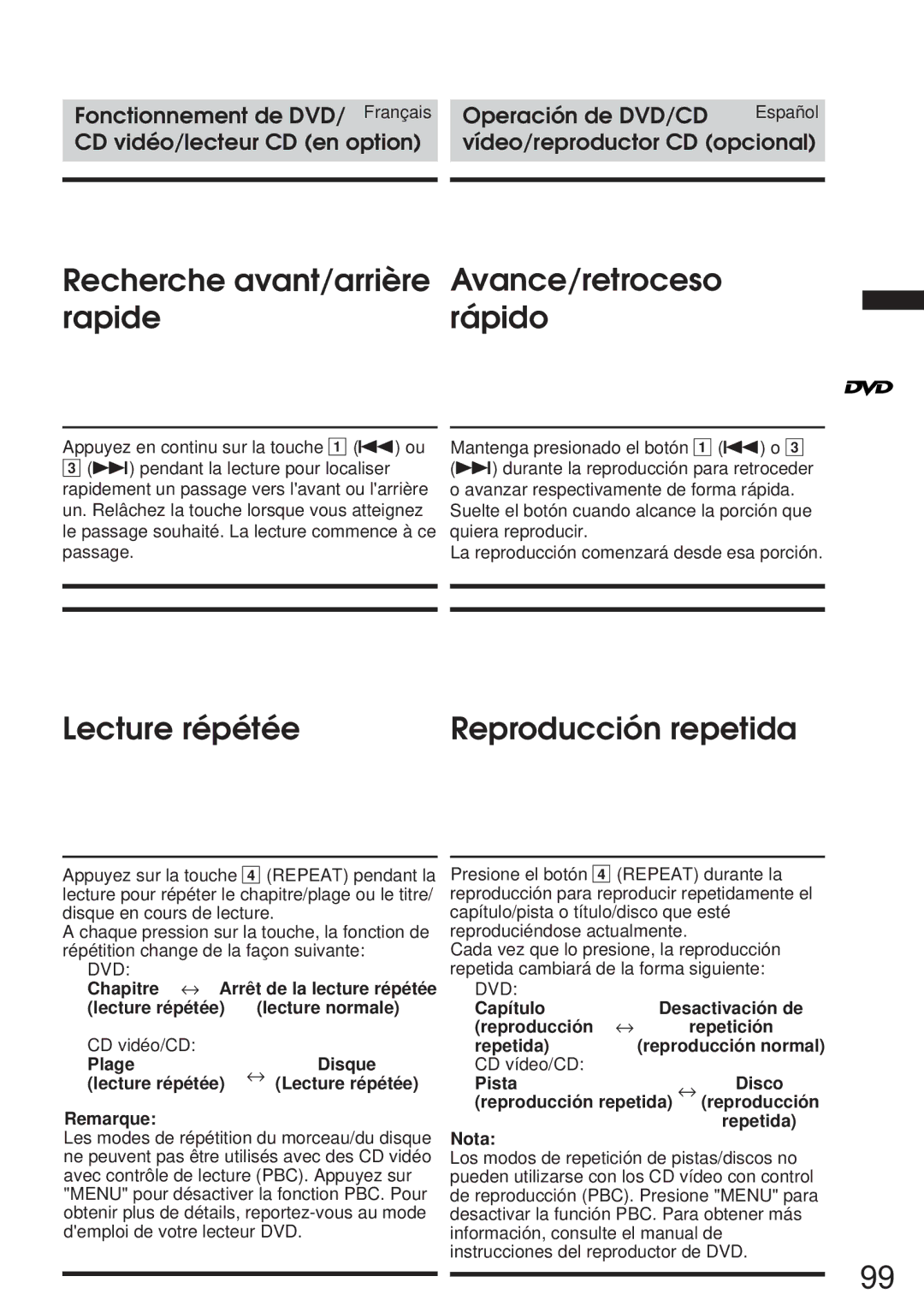 Alpine IVA-C800 owner manual Recherche avant/arrière Avance/retroceso Rapiderápido 