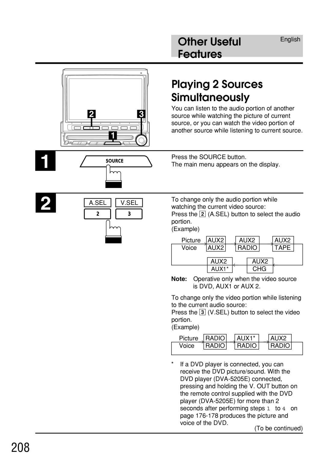 Alpine IVA-C800E owner manual 208, Features Playing 2 Sources Simultaneously 