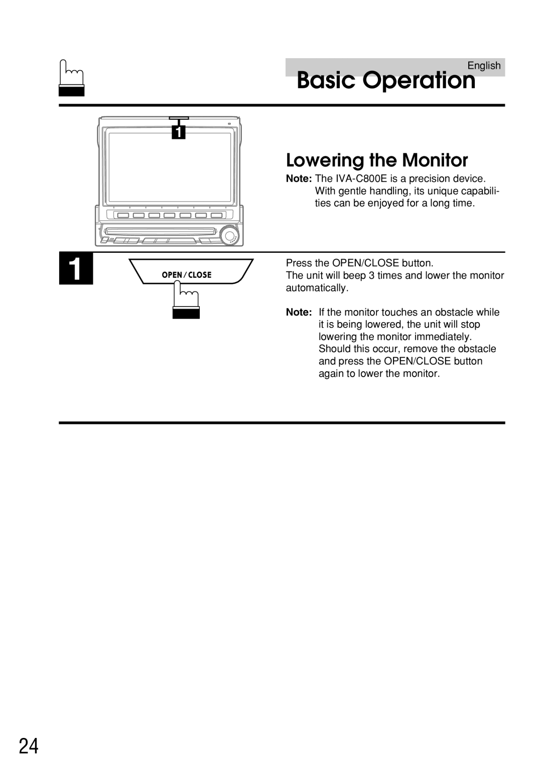 Alpine IVA-C800E owner manual Lowering the Monitor 