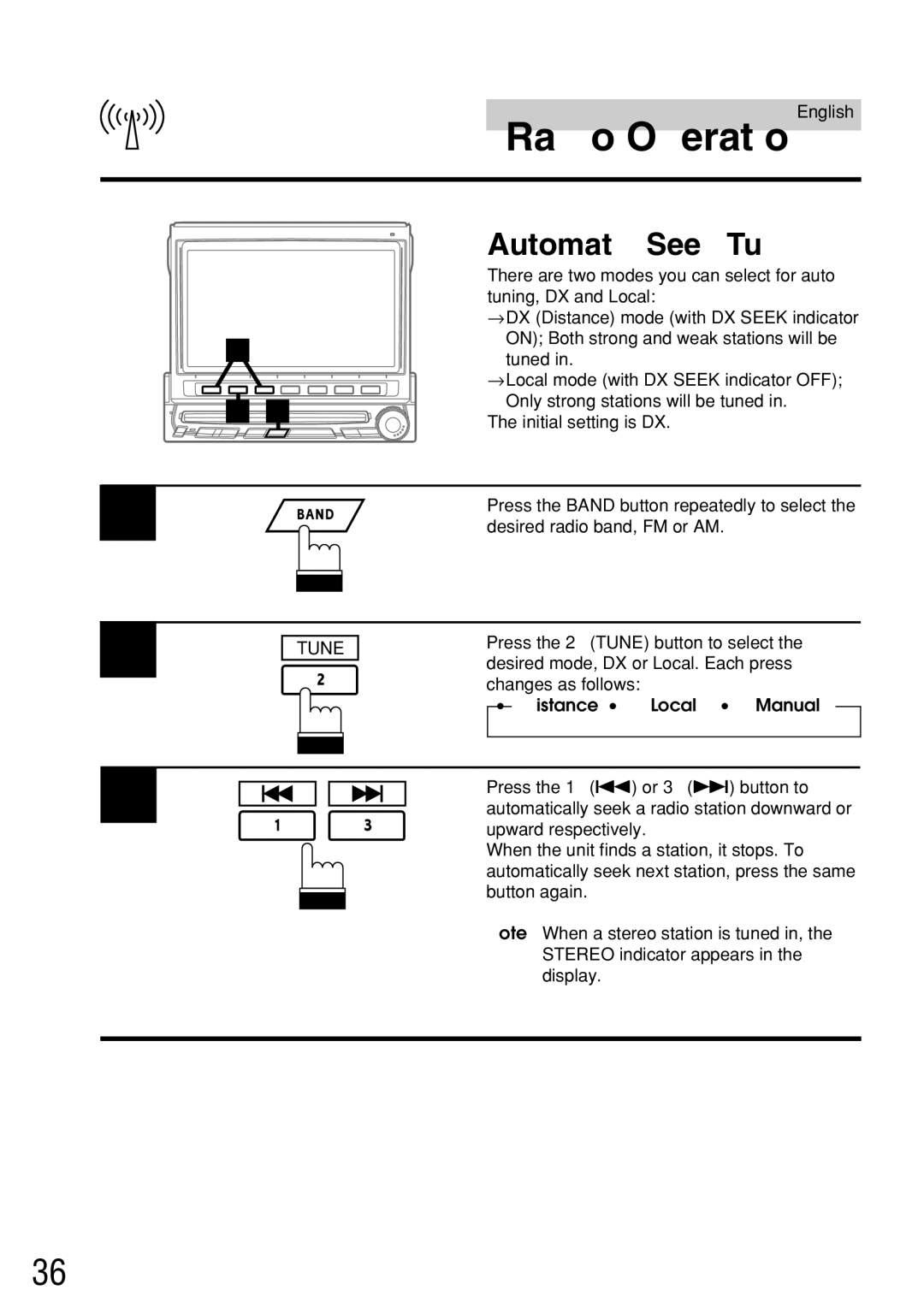 Alpine IVA-C800E owner manual Automatic Seek Tuning, → Distance → Local → Manual 