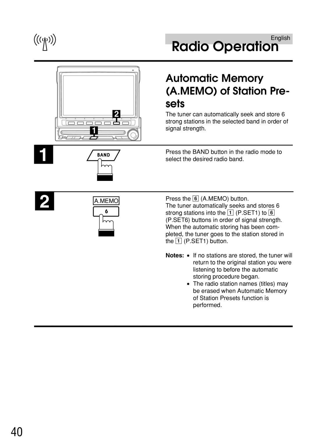 Alpine IVA-C800E owner manual Automatic Memory, Memo of Station Pre, Sets 