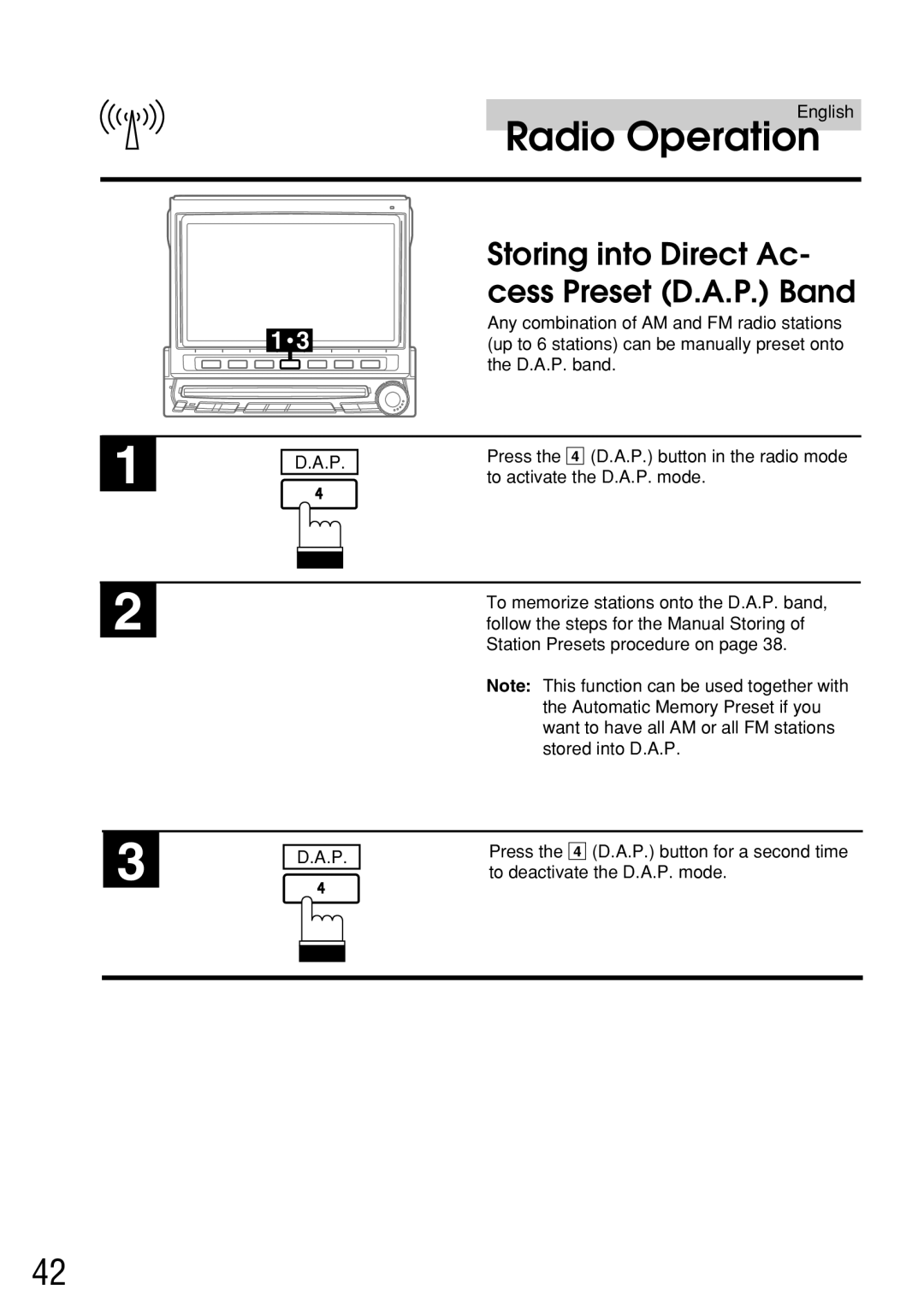 Alpine IVA-C800E owner manual Storing into Direct Ac- cess Preset D.A.P. Band 