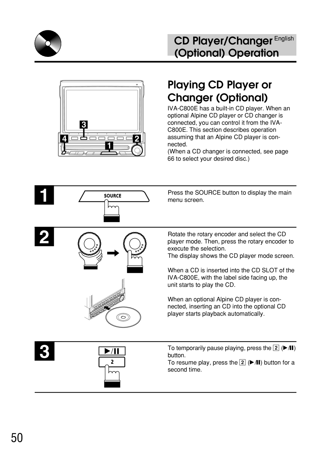 Alpine IVA-C800E owner manual CD Player/Changer English, Optional Operation, Playing CD Player or, Changer Optional 