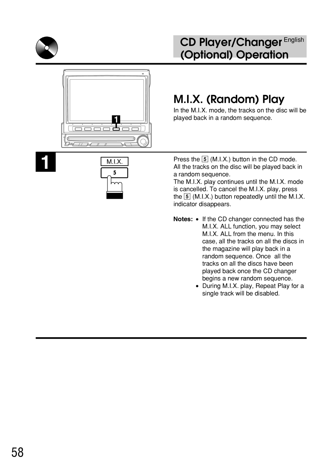 Alpine IVA-C800E owner manual CD Player/Changer English Optional Operation X. Random Play 