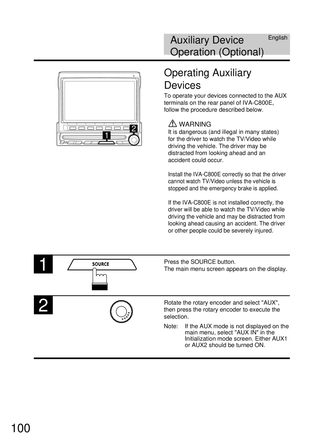 Alpine IVA-C800E owner manual 100, Operating Auxiliary Devices 