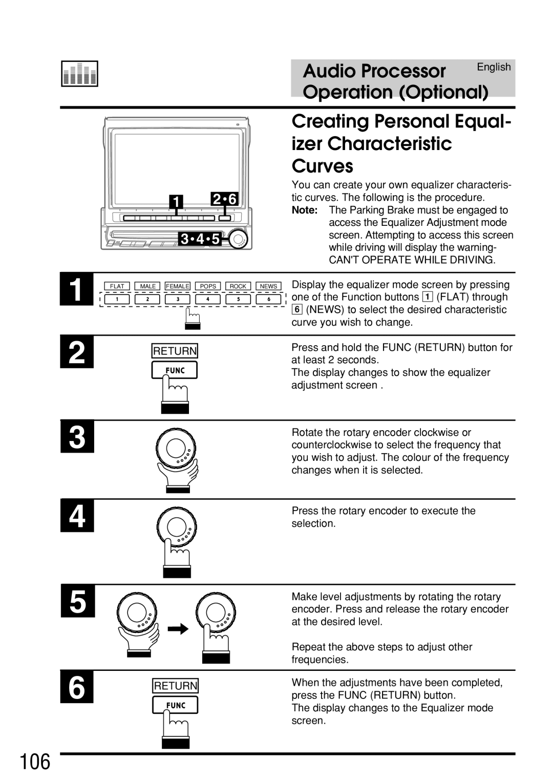 Alpine IVA-C800E owner manual 106, Creating Personal Equal- izer Characteristic Curves, Cant Operate While Driving 