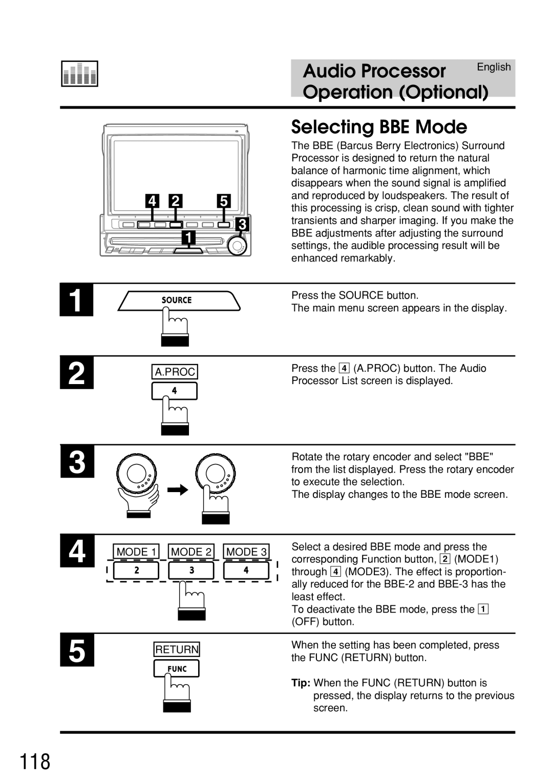 Alpine IVA-C800E owner manual 118, Selecting BBE Mode 