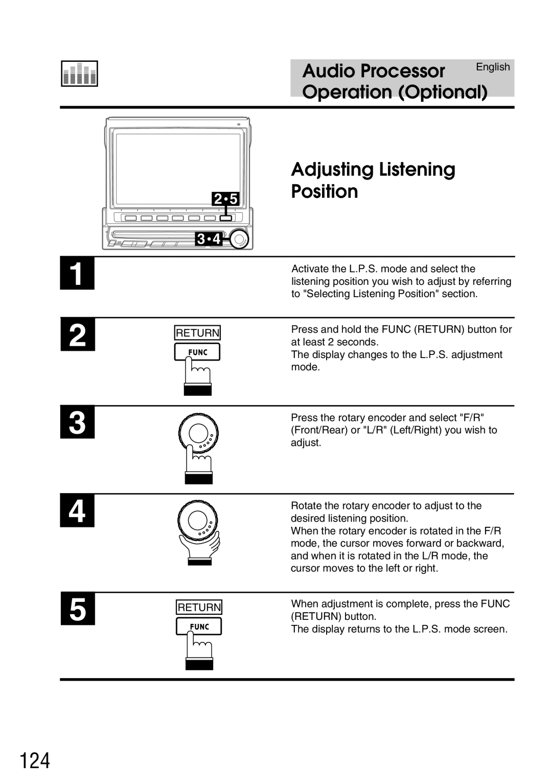 Alpine IVA-C800E owner manual 124, Adjusting Listening 