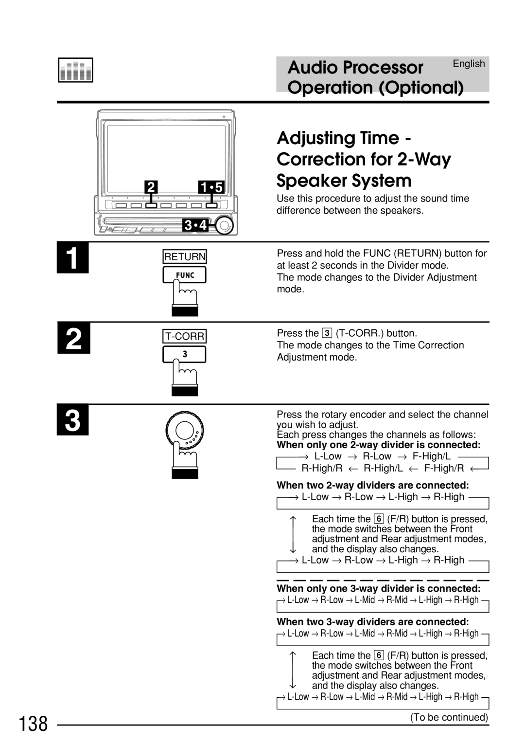 Alpine IVA-C800E owner manual 138, Adjusting Time Correction for 2-Way Speaker System 