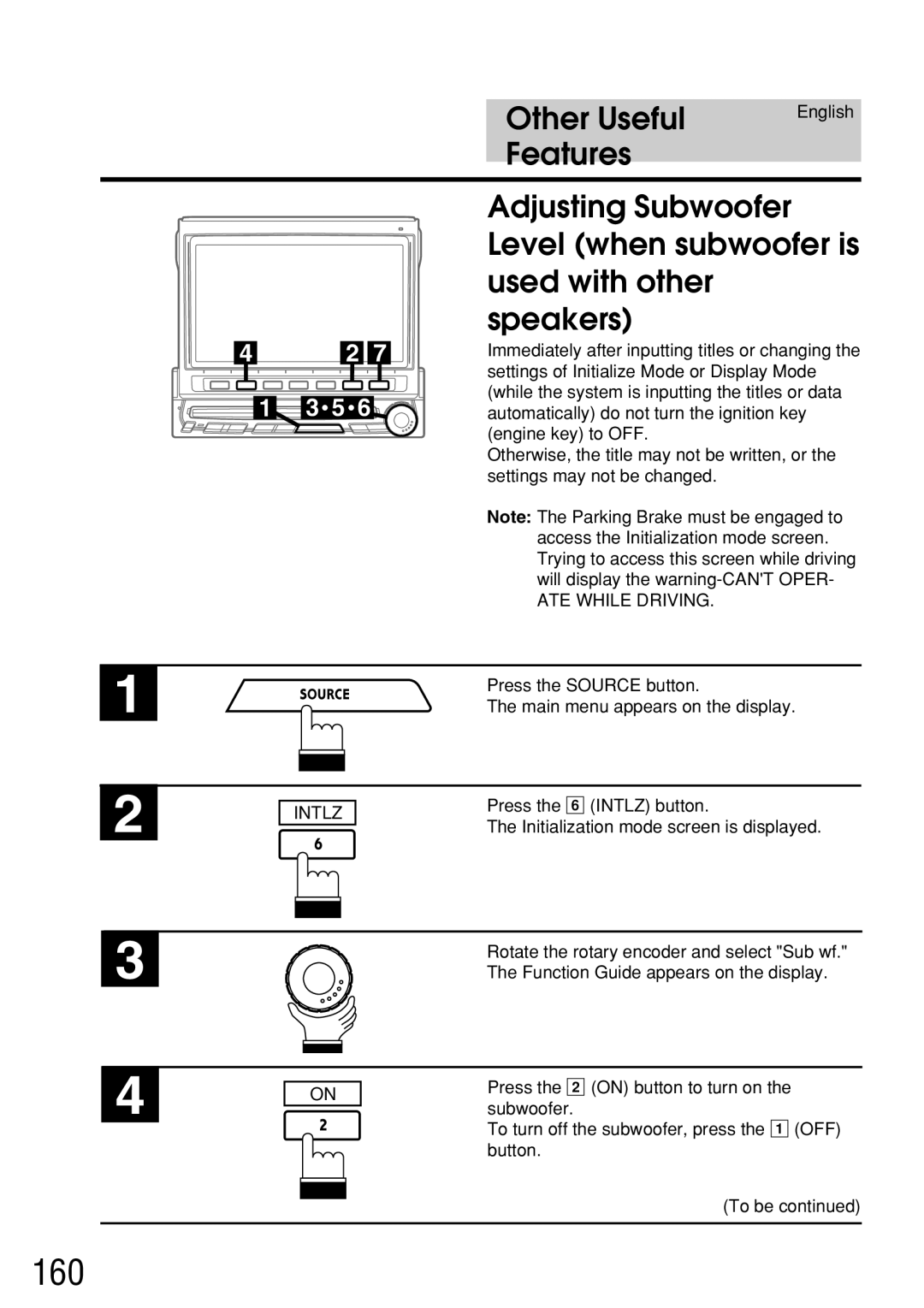 Alpine IVA-C800E owner manual 160, ATE While Driving, Intlz 