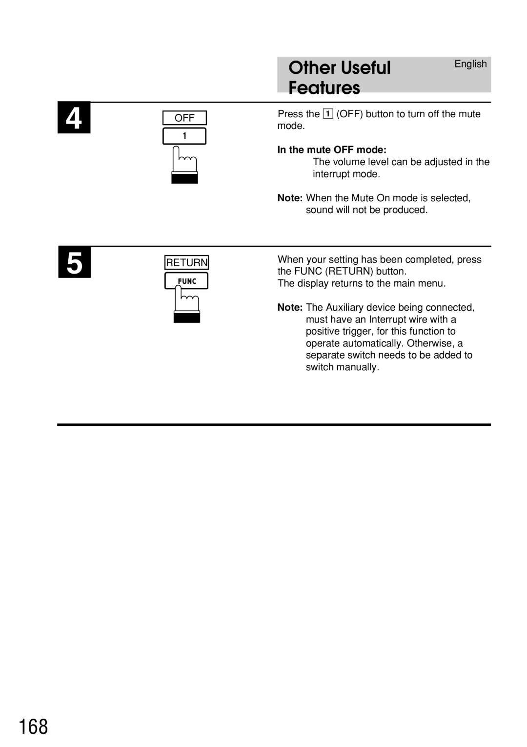 Alpine IVA-C800E owner manual 168, Off, Mute OFF mode 