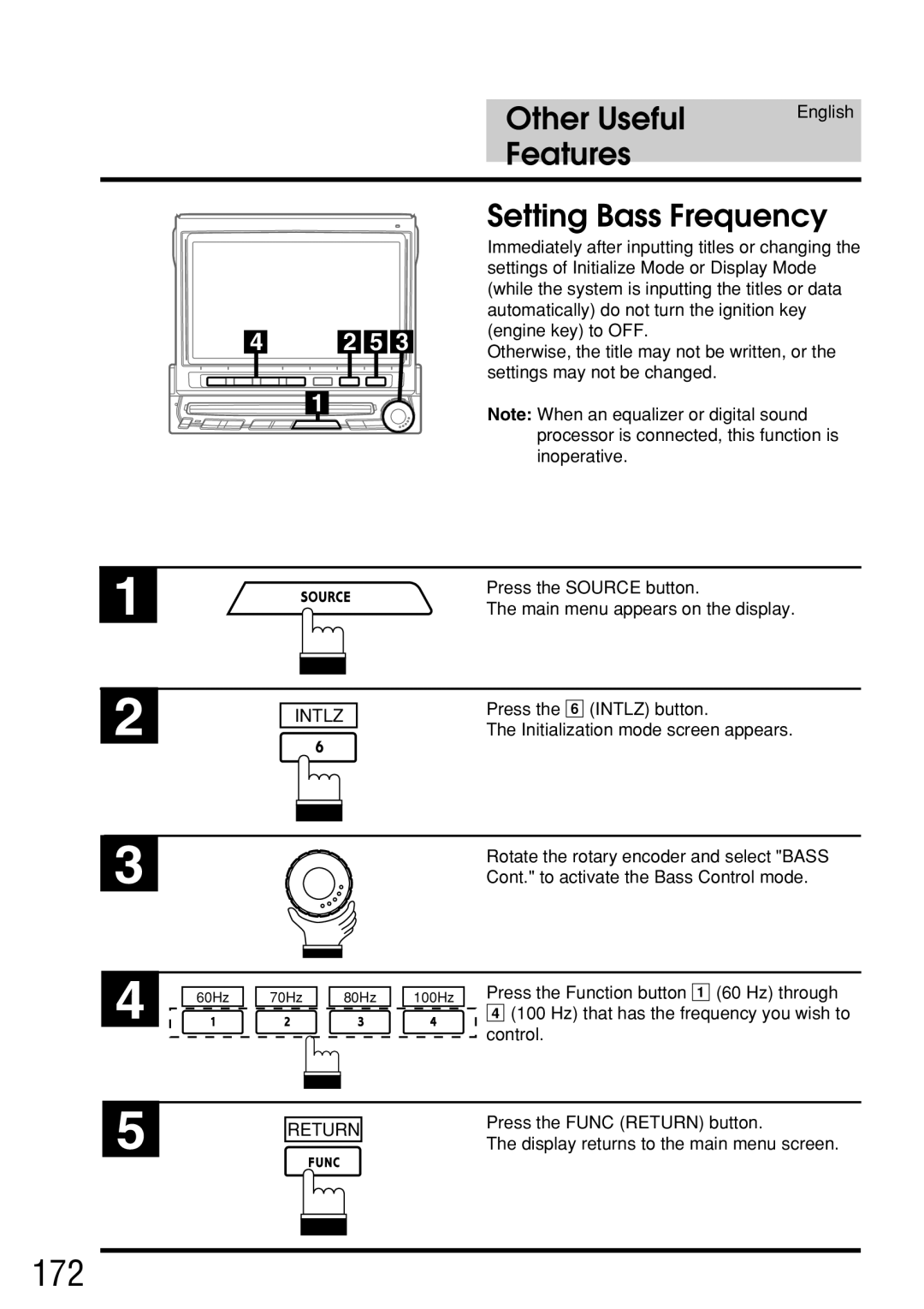 Alpine IVA-C800E owner manual 172, Setting Bass Frequency 