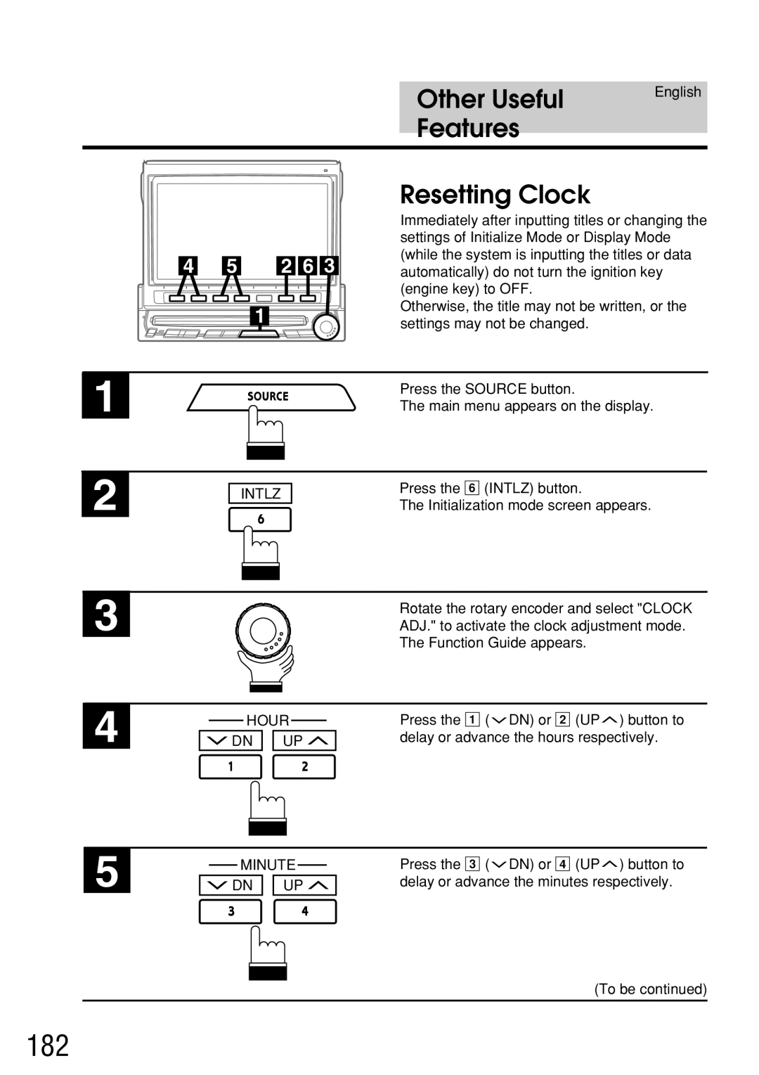 Alpine IVA-C800E owner manual 182, Resetting Clock, Hour, Minute 