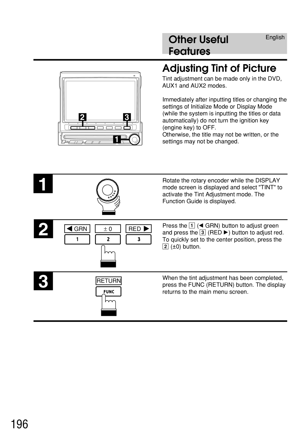 Alpine IVA-C800E owner manual 196, Adjusting Tint of Picture, Red 