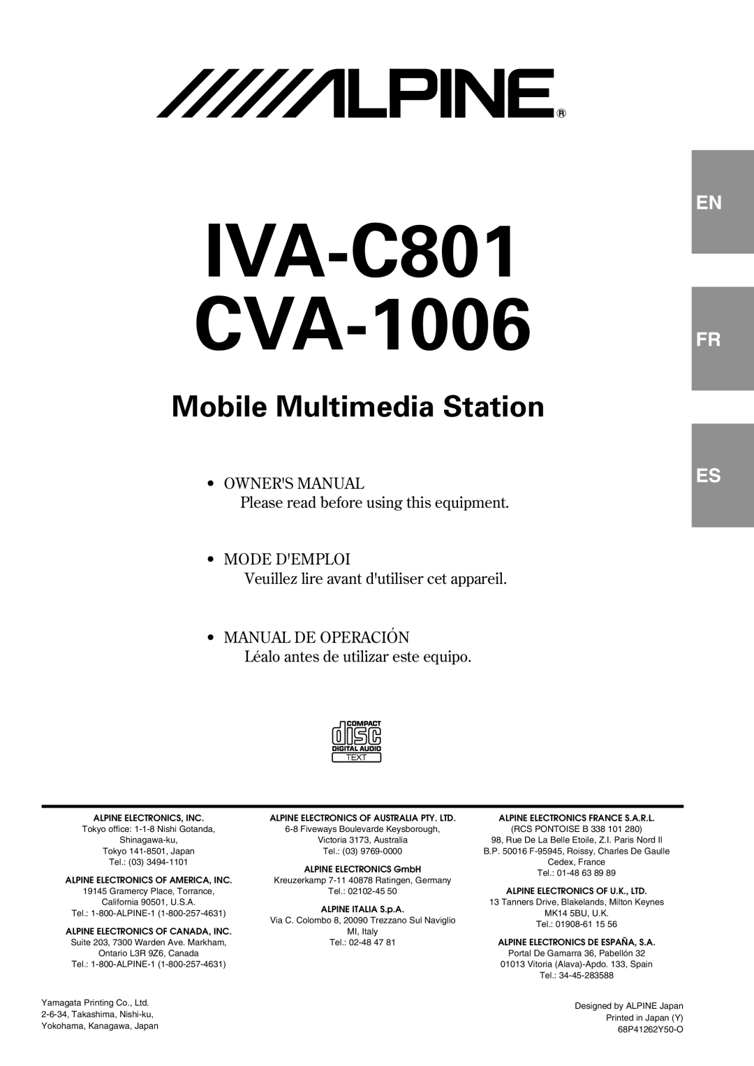 Alpine owner manual IVA-C801 CVA-1006 