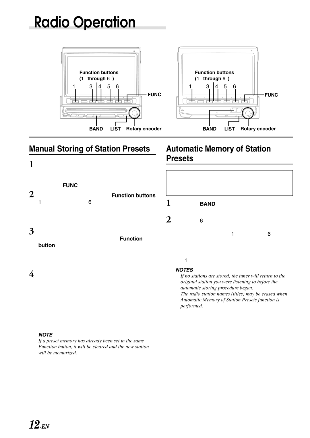 Alpine IVA-C801 owner manual Automatic Memory of Station Presets, 12-EN 