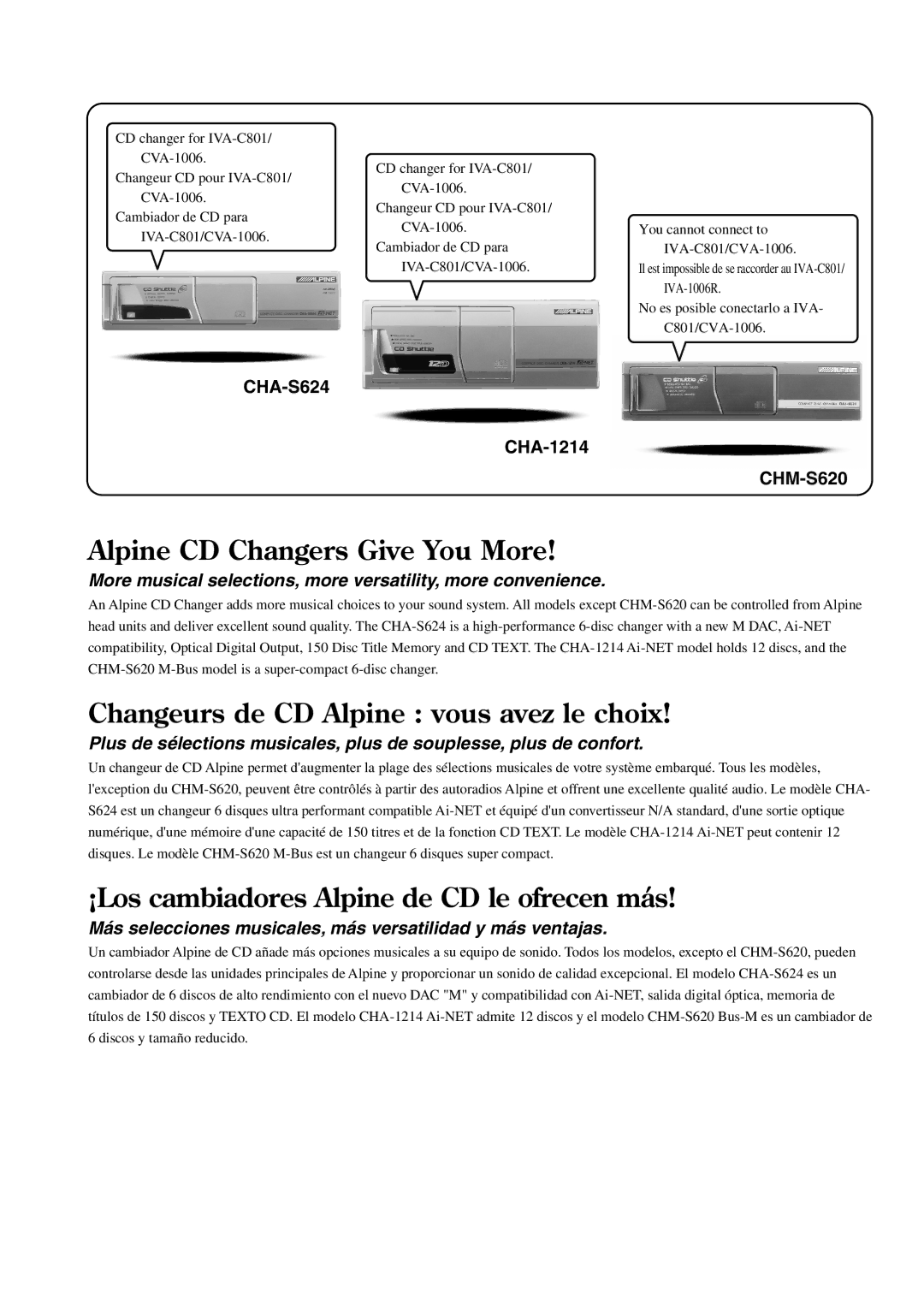 Alpine IVA-C801 owner manual Alpine CD Changers Give You More 