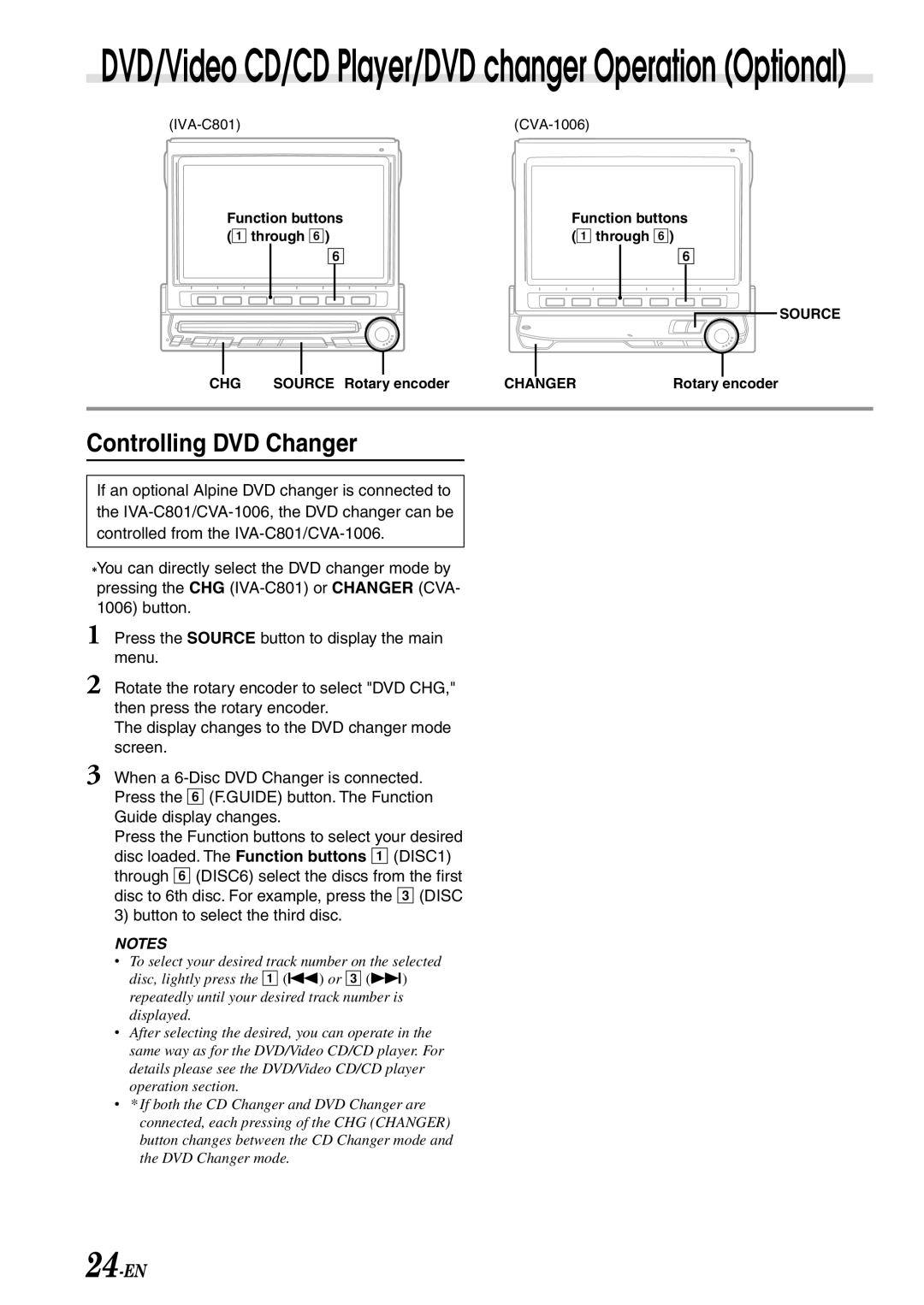 Alpine IVA-C801 owner manual Controlling DVD Changer, 24-EN 