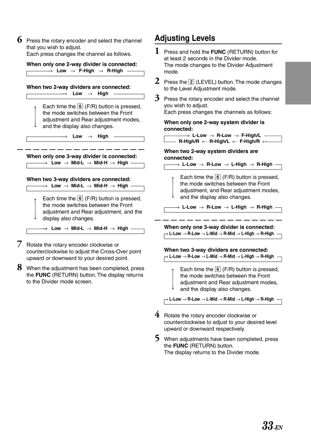 Alpine IVA-C801 owner manual Adjusting Levels, 33-EN 