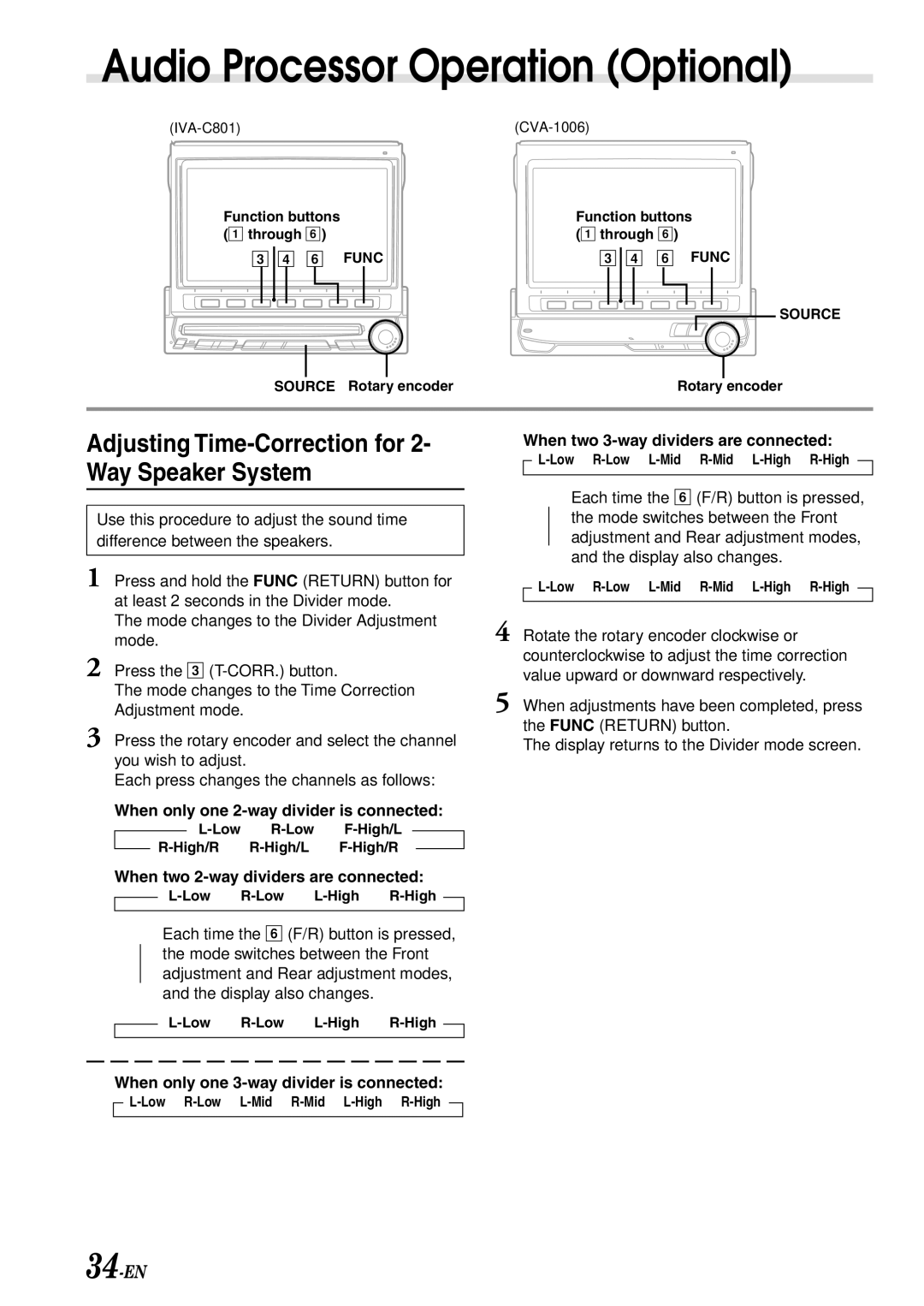 Alpine IVA-C801 owner manual Adjusting Time-Correction for 2- Way Speaker System, 34-EN 