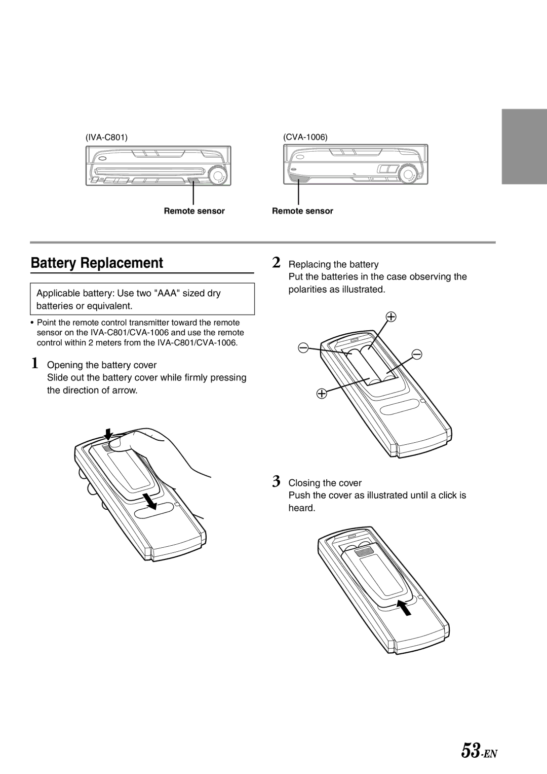 Alpine IVA-C801 owner manual Battery Replacement, 53-EN 