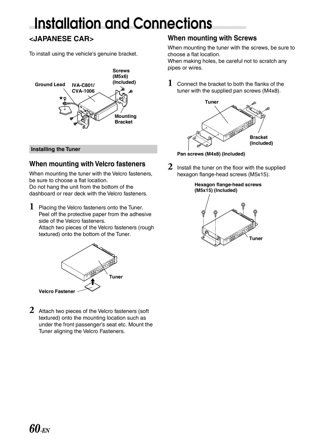 Alpine IVA-C801 owner manual 60-EN, Installing the Tuner 