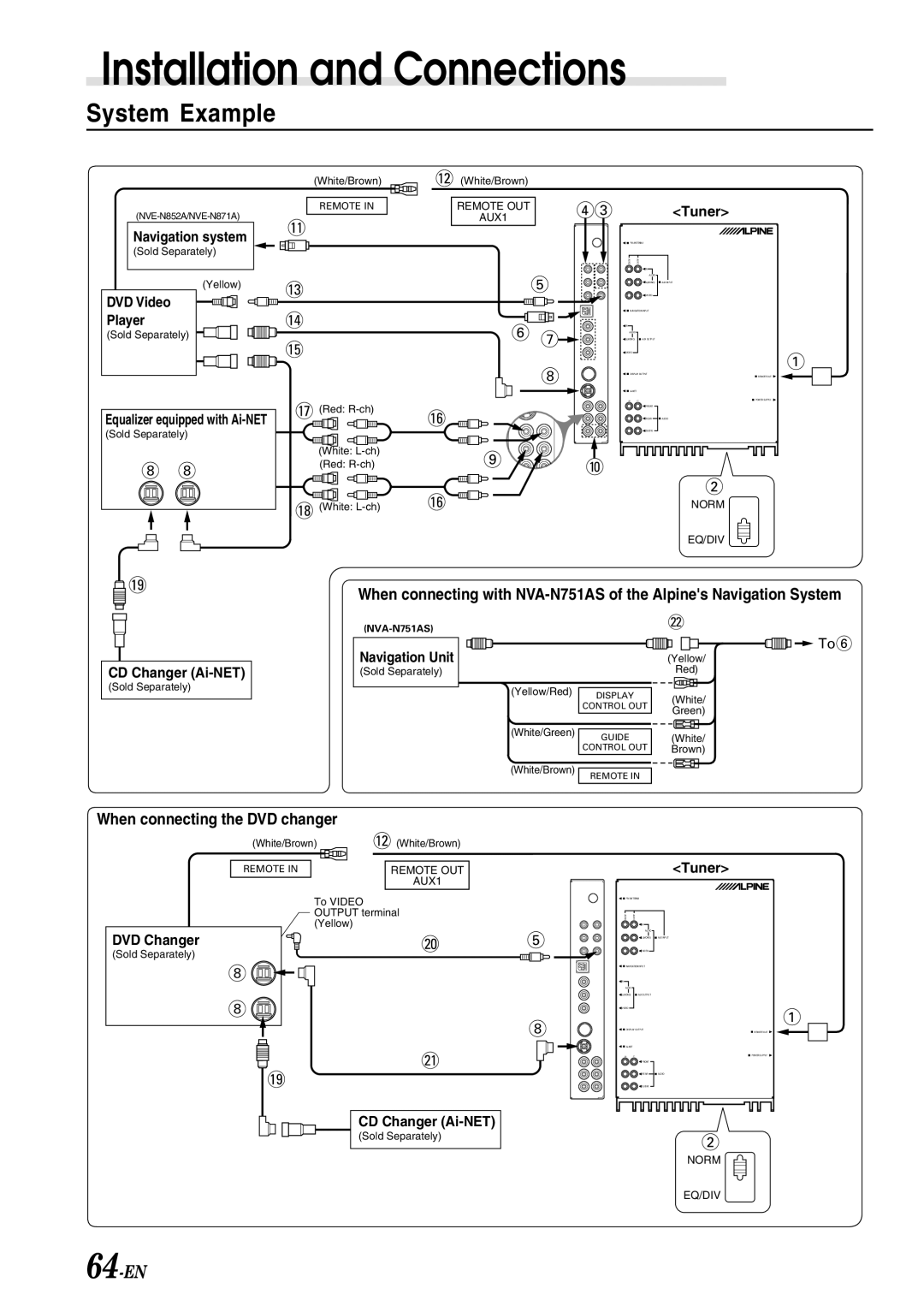 Alpine IVA-C801 owner manual System Example, 64-EN, When connecting the DVD changer 