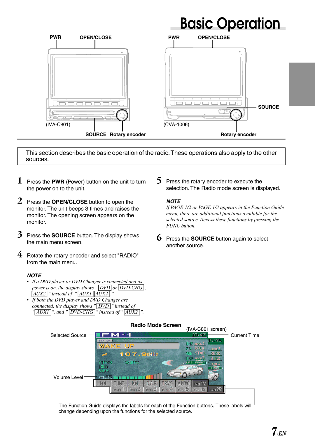 Alpine IVA-C801 owner manual Basic Operation, Radio Mode Screen 