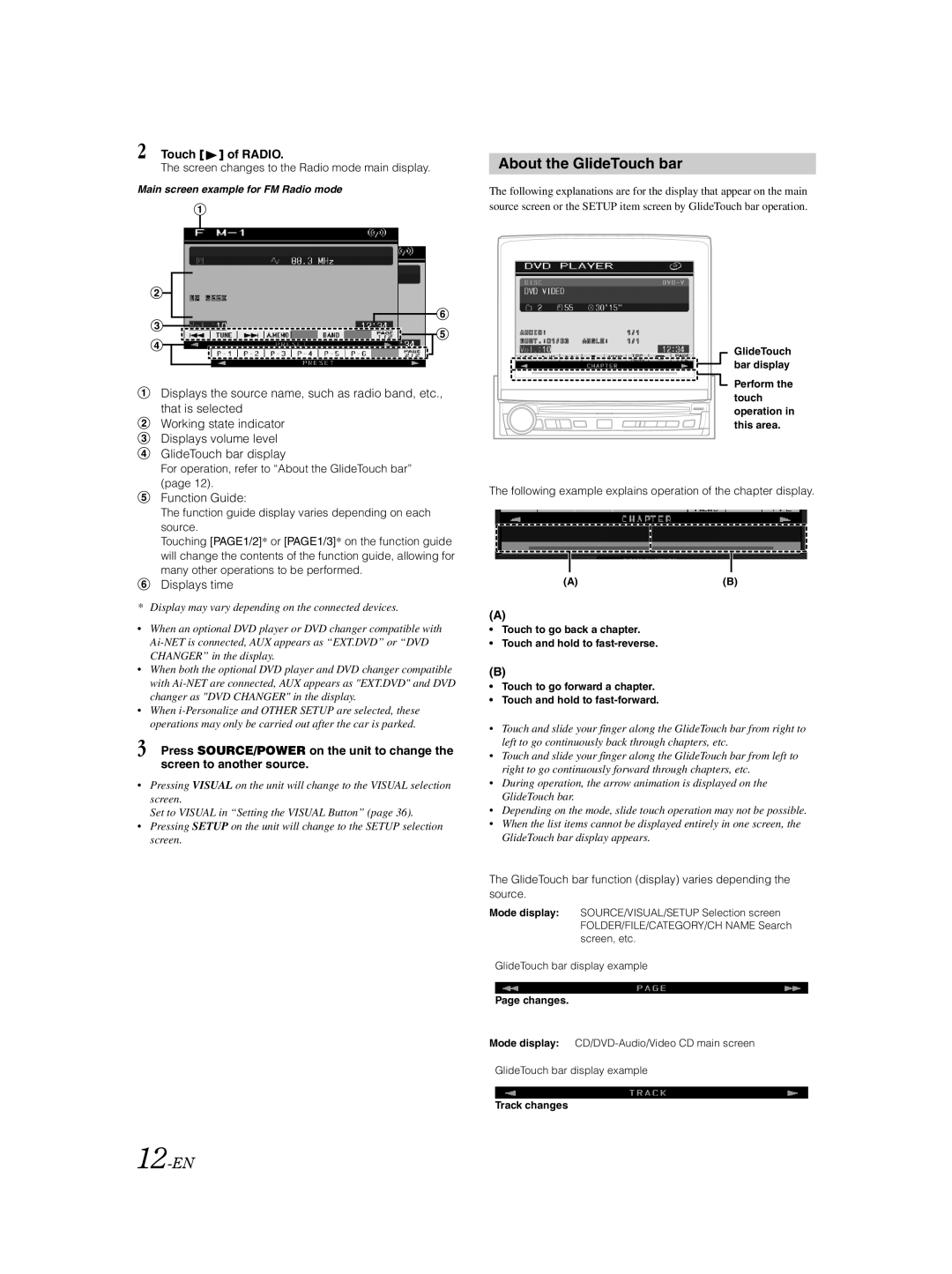 Alpine IVA-D100 owner manual About the GlideTouch bar, 12-EN, Touch of Radio 