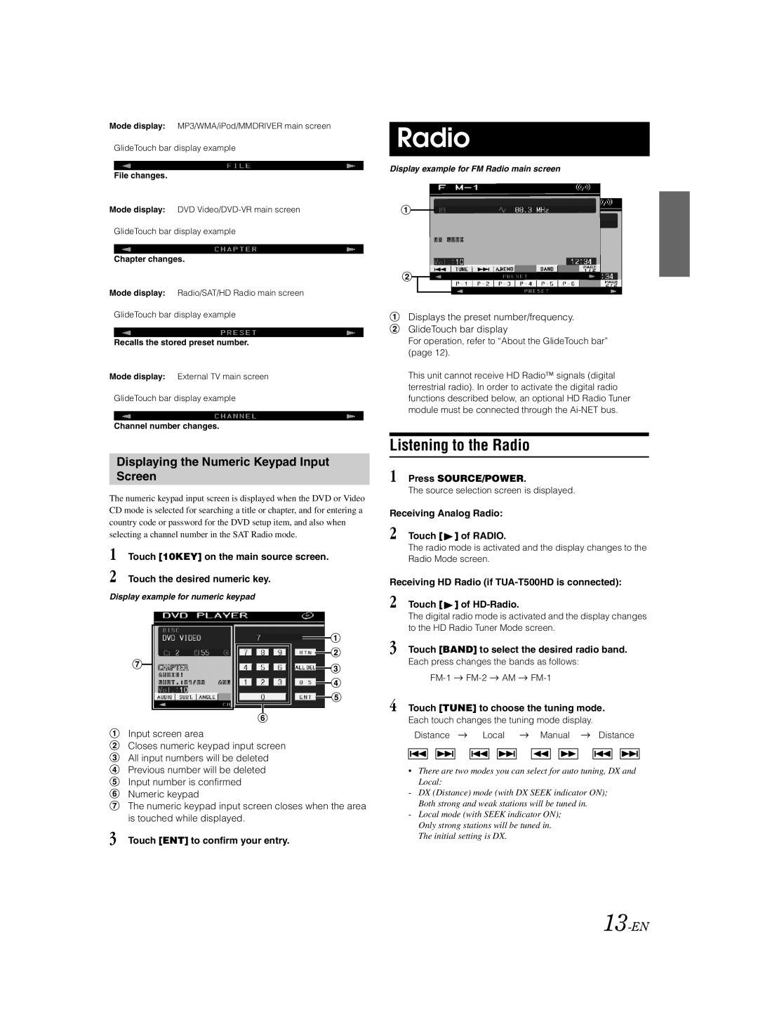 Alpine IVA-D100 owner manual Listening to the Radio, Displaying the Numeric Keypad Input Screen, 13-EN 