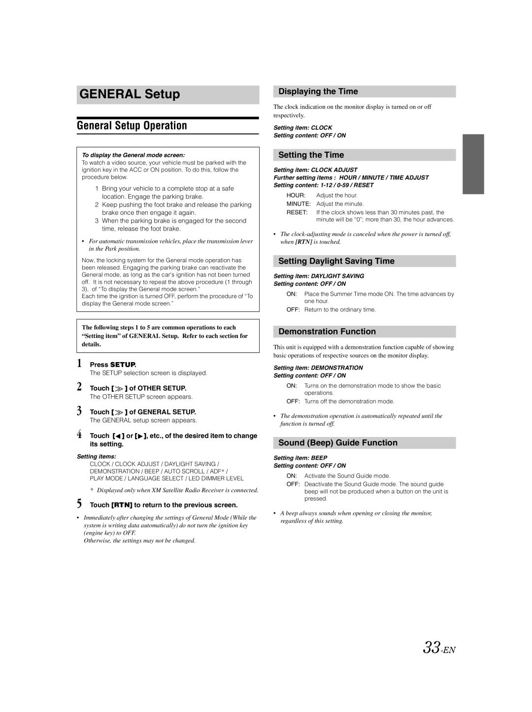 Alpine IVA-D100 owner manual General Setup Operation 