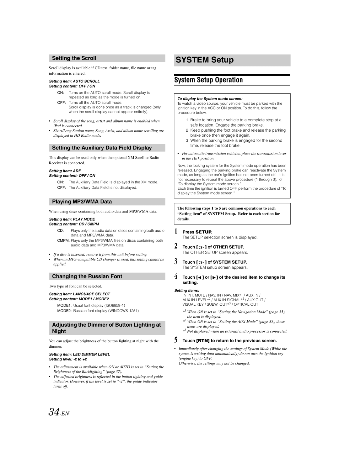 Alpine IVA-D100 owner manual System Setup Operation 