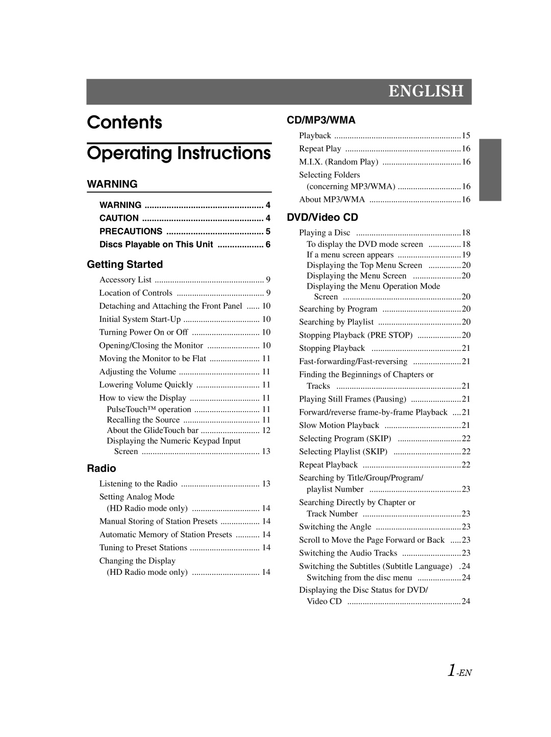 Alpine IVA-D100 owner manual Contents Operating Instructions 