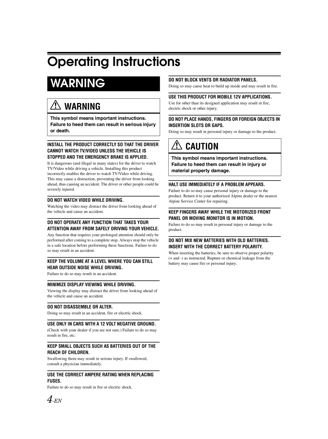 Alpine IVA-D100 owner manual Operating Instructions 