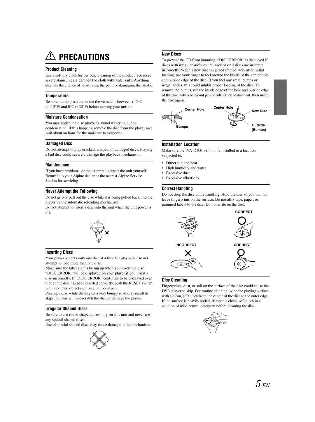 Alpine IVA-D100 owner manual Precautions 