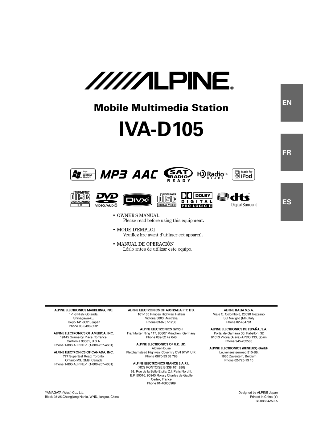 Alpine IVA-D105 owner manual 