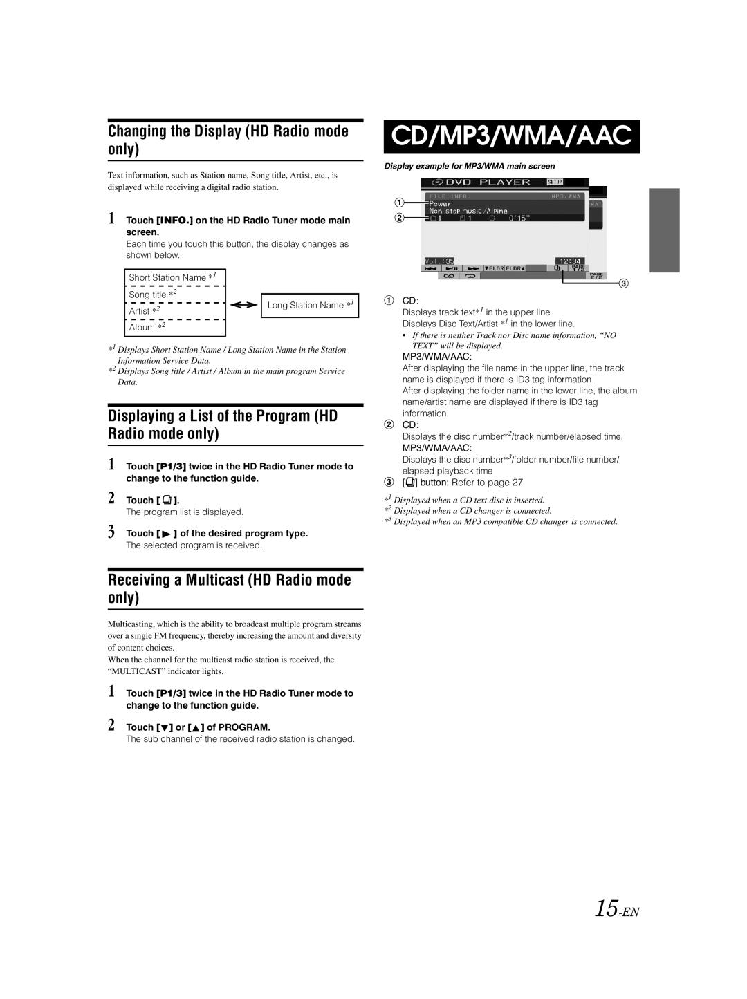 Alpine IVA-D105 Changing the Display HD Radio mode only, Displaying a List of the Program HD Radio mode only, 15-EN 