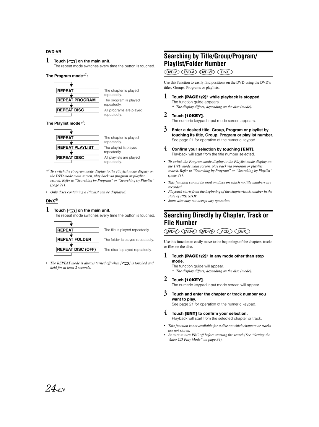 Alpine IVA-D105 owner manual Searching Directly by Chapter, Track or File Number, 24-EN 