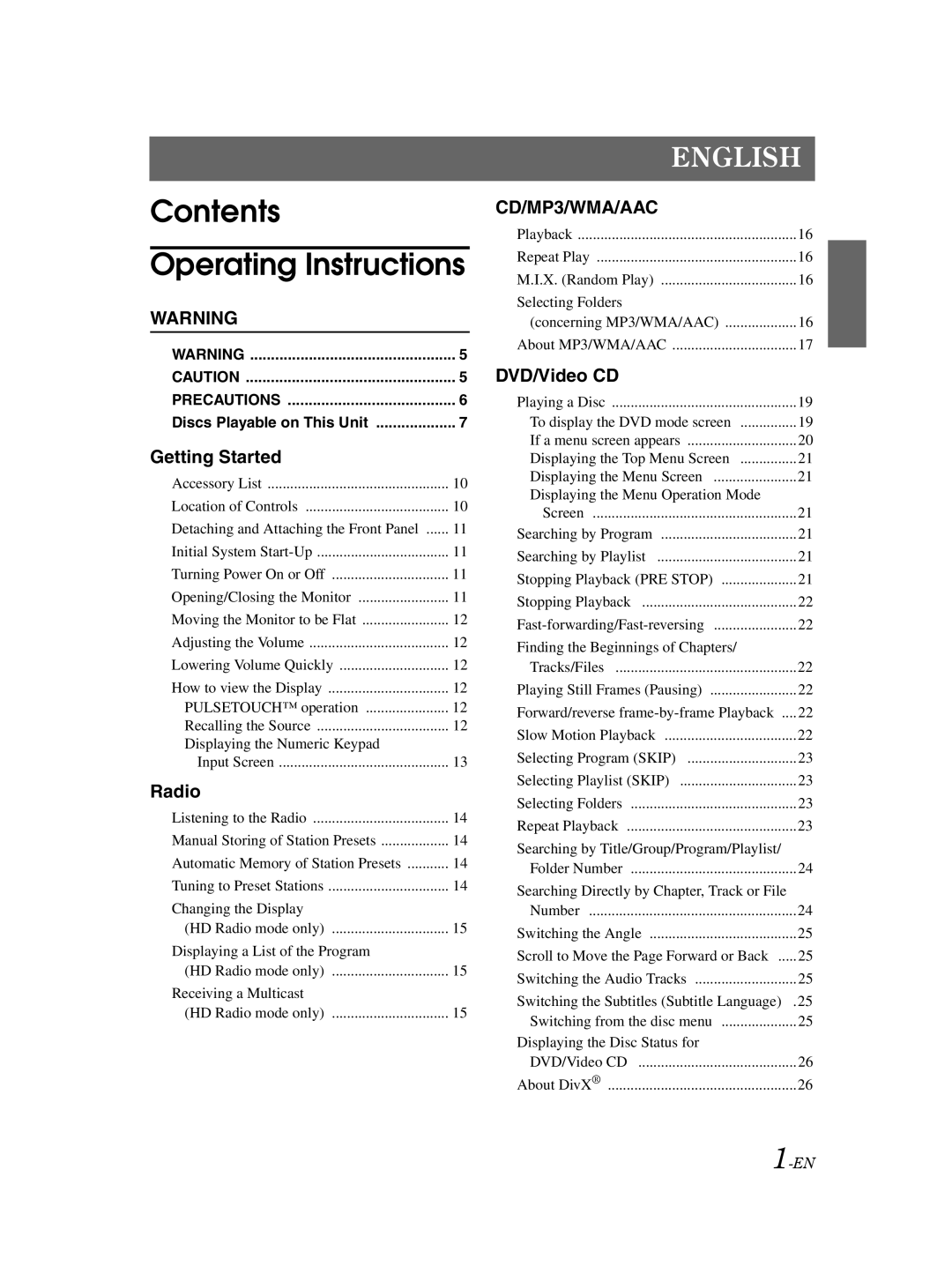 Alpine IVA-D105 owner manual Contents Operating Instructions 