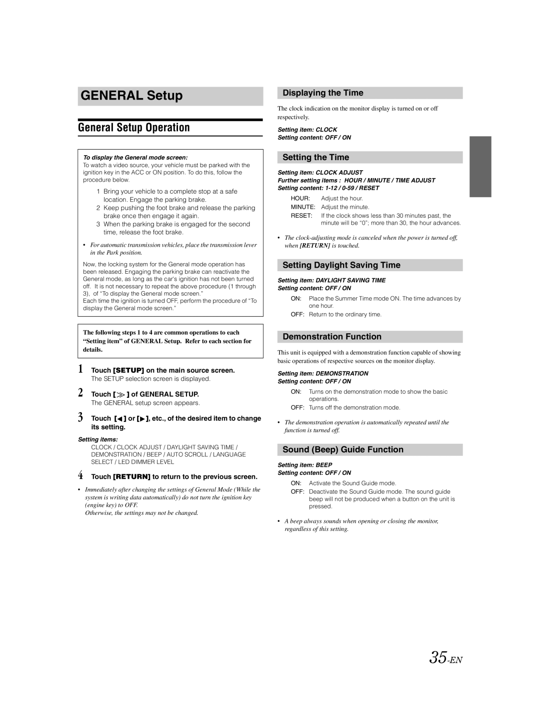 Alpine IVA-D105 owner manual General Setup Operation 