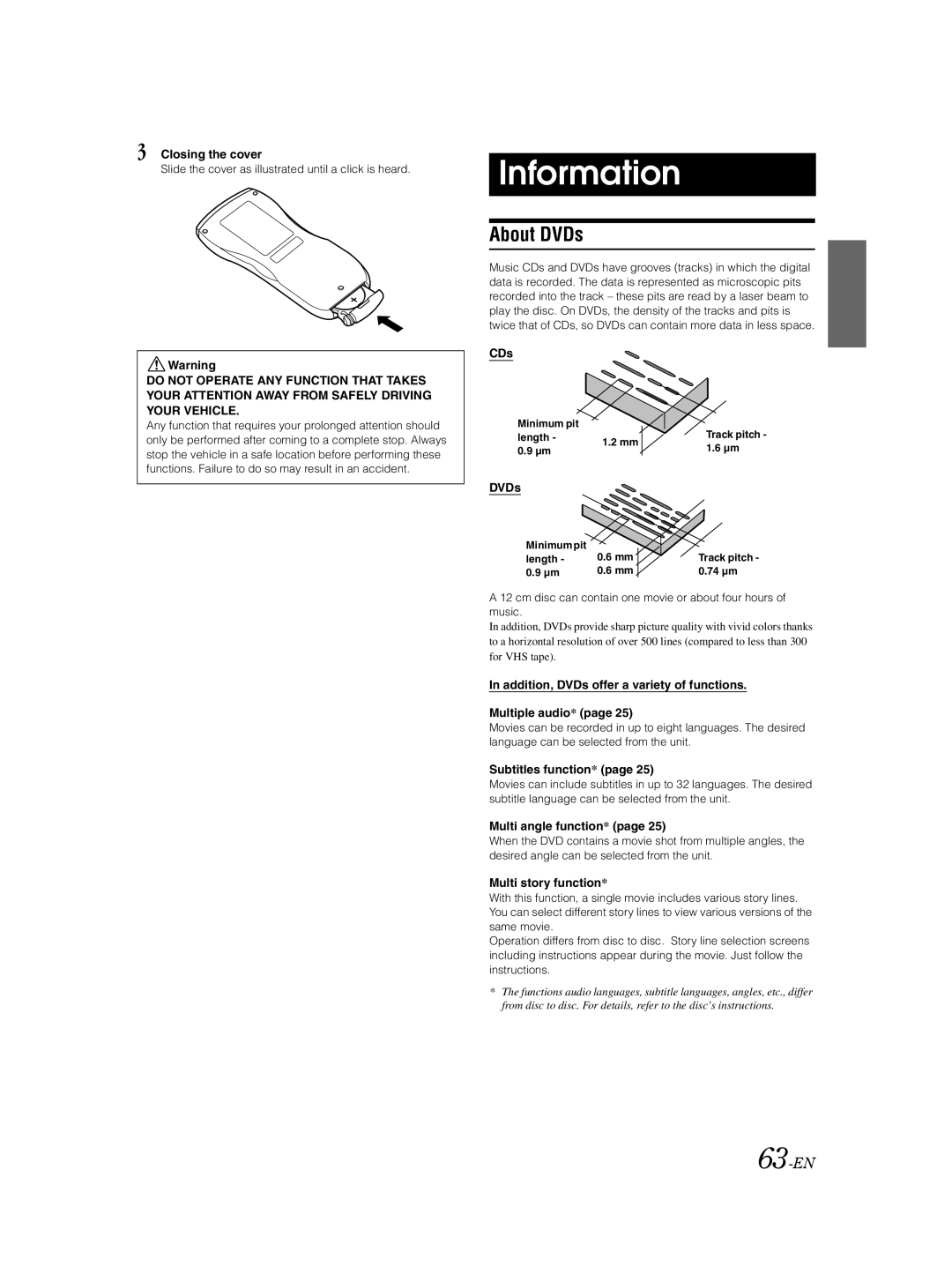 Alpine IVA-D105 owner manual Information, About DVDs, 63-EN 