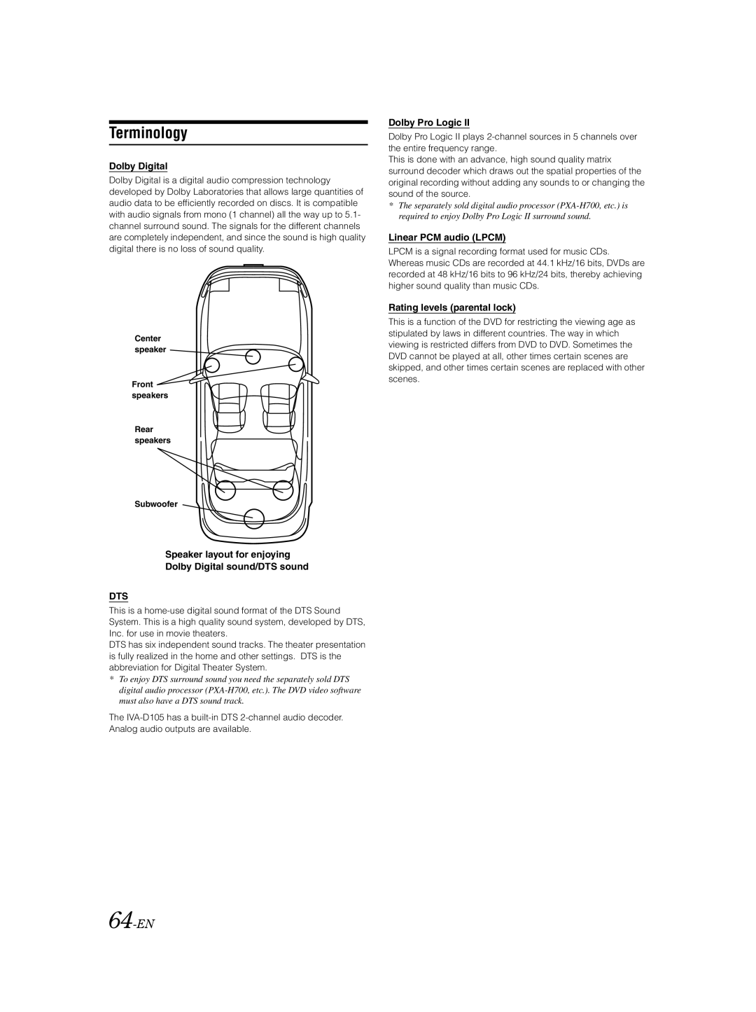 Alpine IVA-D105 owner manual Terminology, 64-EN 