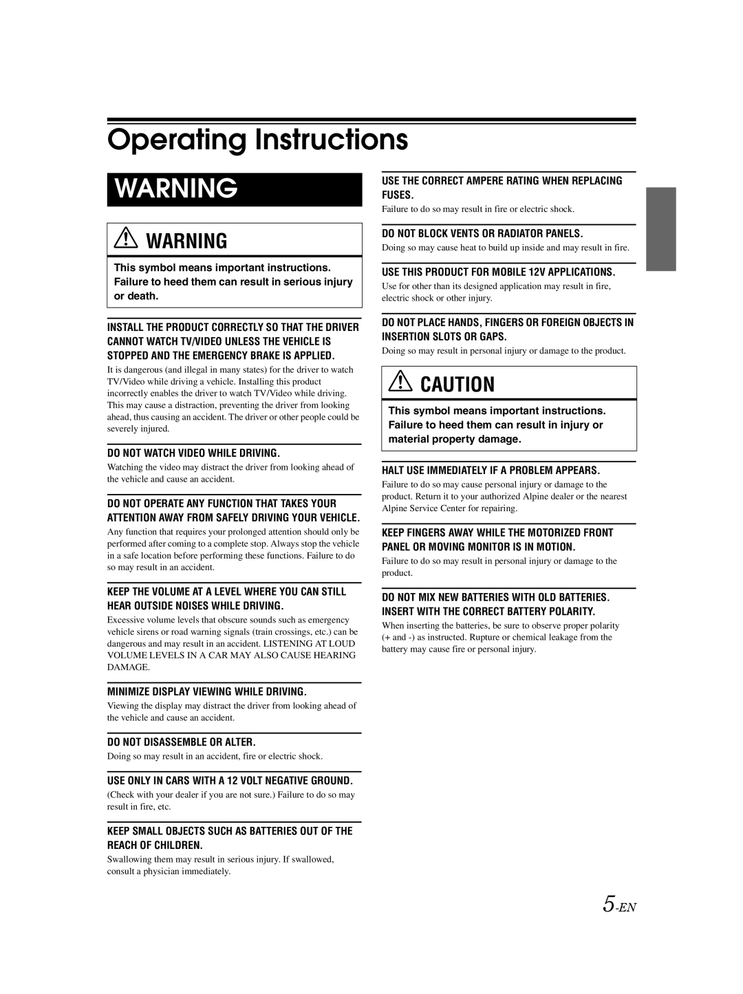 Alpine IVA-D105 owner manual Operating Instructions 