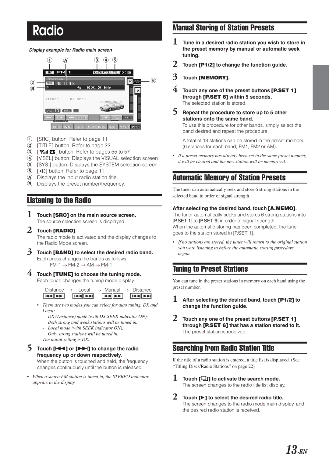 Alpine IVA-D300 owner manual Listening to the Radio, 13-EN 